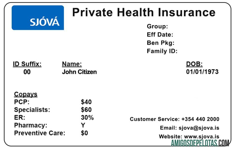 Cartão de seguro saúde da Islândia amostra